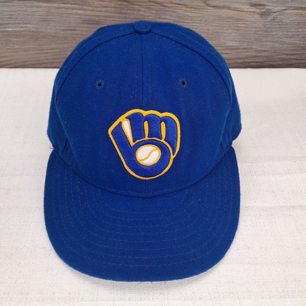 New Era MILWAUKEE BREWERS Blue 59Fifty Fitted MLB Baseball Cap Hat 6 7/8 USA